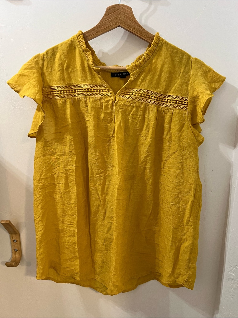 Como Black Yellow Mustard Embroidered Blouse